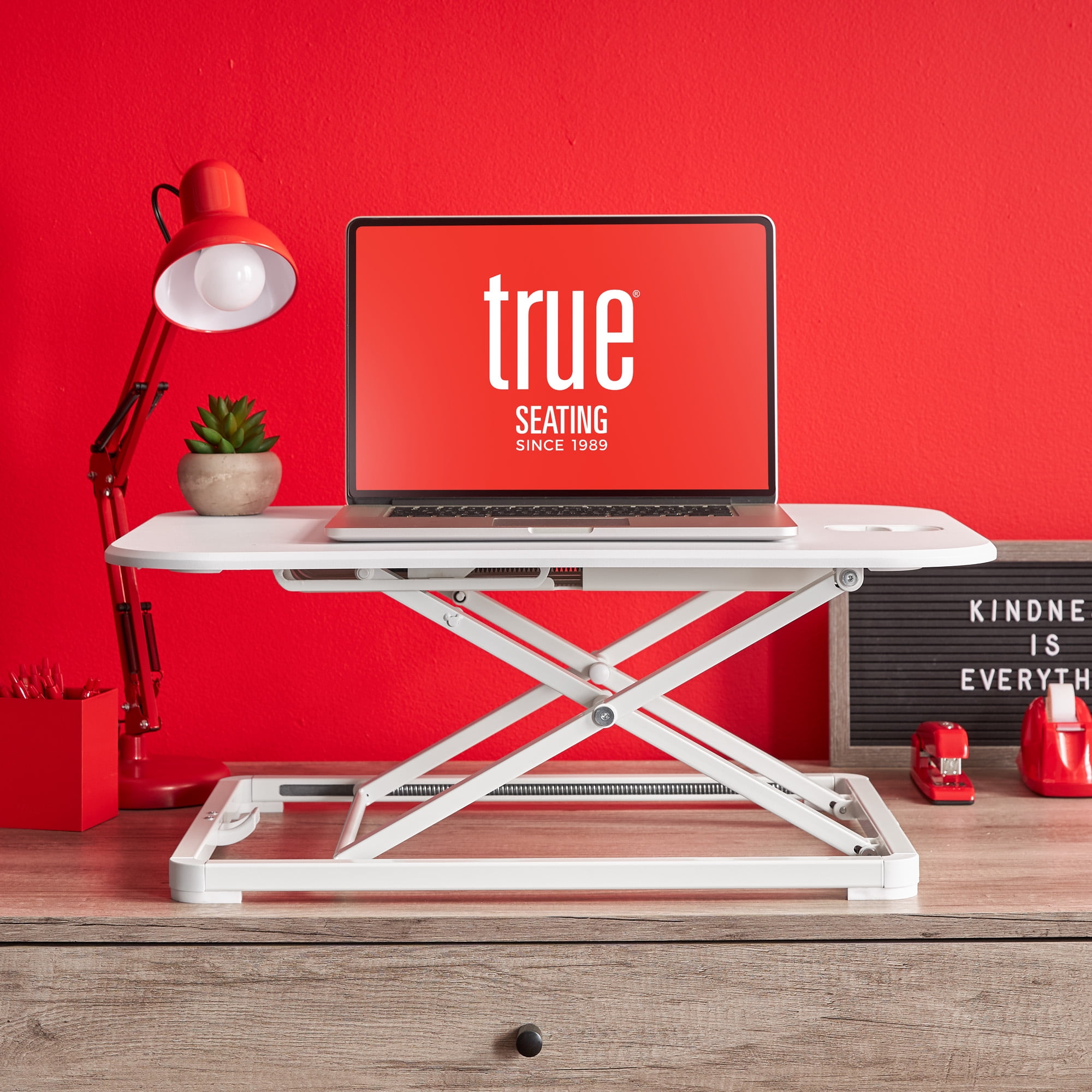 True Seating Ergo 26" Height Adjustable Laptop Standing Desk Converter, White