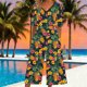 thumbnail image 3 of Vestido de Verano de Manga Corta para las Mujeres Hawaiana Unisex Impresión Casual Cuello en V Atrás Cremallera Bolsillo Lateral Overalls, 3 of 5