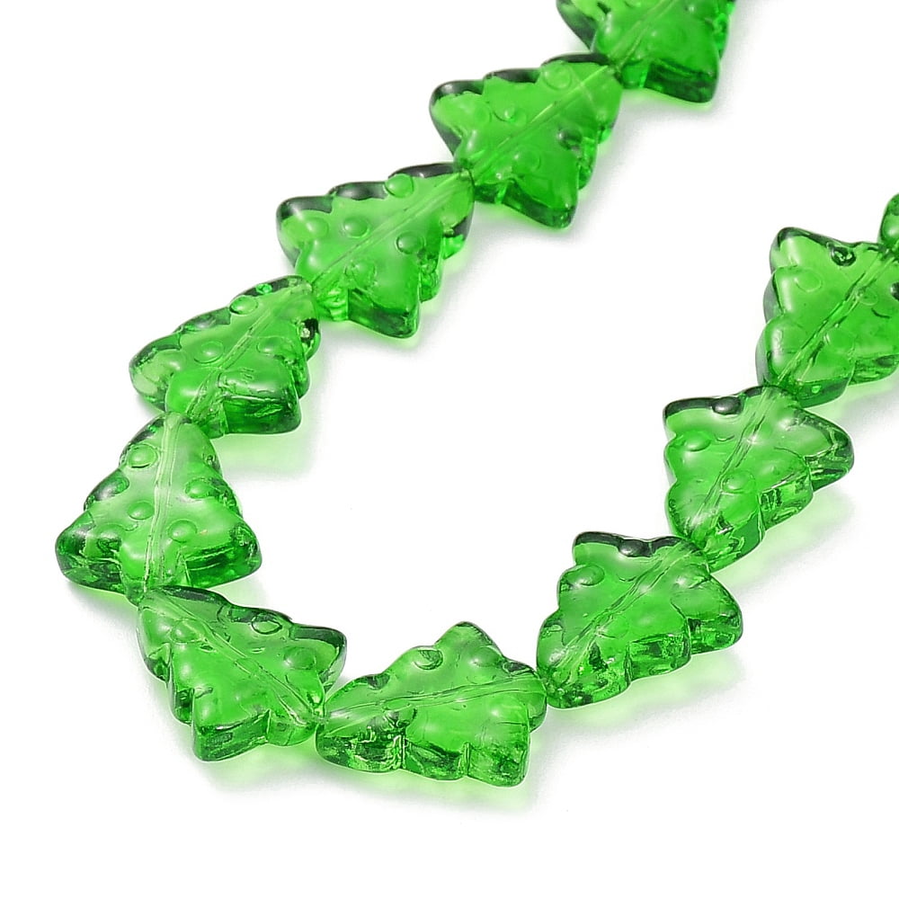 Transparent Glass Bead Strands Christmas Trees Green 15.5~16x14.5~15x4.5~5mm Hole: 1mm about 40pcs/strand 25.20~25.59(64~65cm)