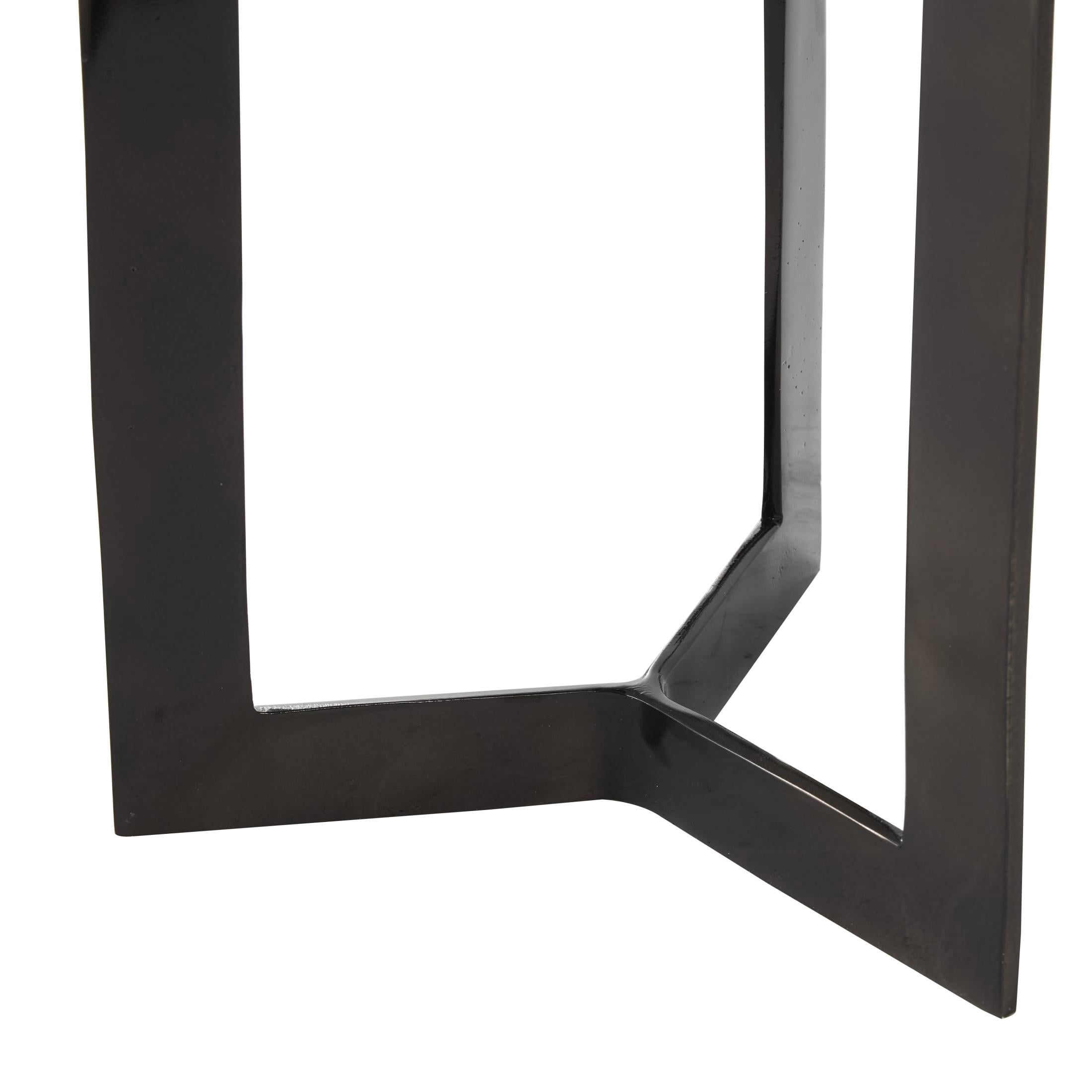 DecMode 16" x 24" Black Aluminum Metal Tripod Shaped Accent Table with Black Marble Tabletops, 3-Pieces