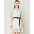 thumbnail image 2 of INSPIRE CHIC Vestido A-Línea Cintura Del Lazo Ojo De Cerradura Cordón Floral Elegante Para Mujer Gris M, 2 of 6