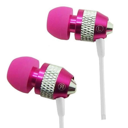 Super Bass Noise-Isolation Metal 3.5mm Stereo Earbuds/ Headset/ Handsfree for LG Q Stylo 4 Q Stylus V35 ThinQ Q7 Q7+ Q7? K30 G7 ThinQ (Hot Pink) - w/ Mic