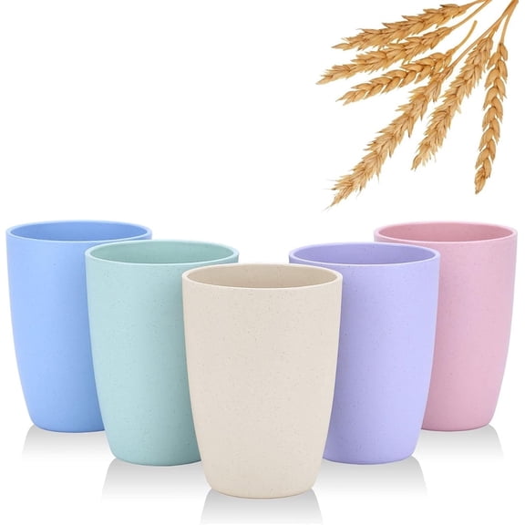 Wheat Straw Unbreakable Cup (12 oz) - NOGIS Unbreakable Drinking Cups - Reusable Drinking Glasses Set of 5 - Dishwasher Safe Tumbler - BPA Free & Eco-Friendly (5Pcs)
