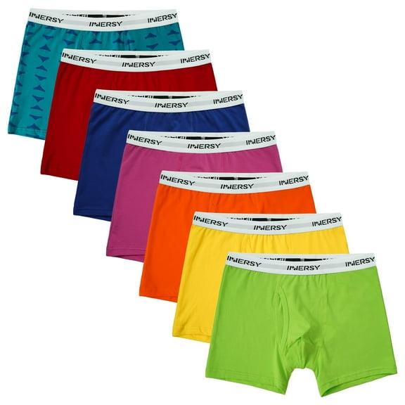 INNERSY Teen Boys' Cotton Underwear Colorful Boxer Briefs Age 8-16 Kids for a Week(L,Brights)