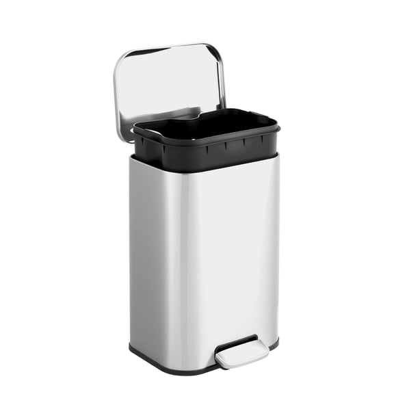 5.2 gal Bathroom Trash Can, Step Garbage Can with Soft-Close Lid, Stainless Steel Recycling Bin with Removable Inner Bucket, Rectangular Waste Container for Kitchen, Living Room, Office, Silver