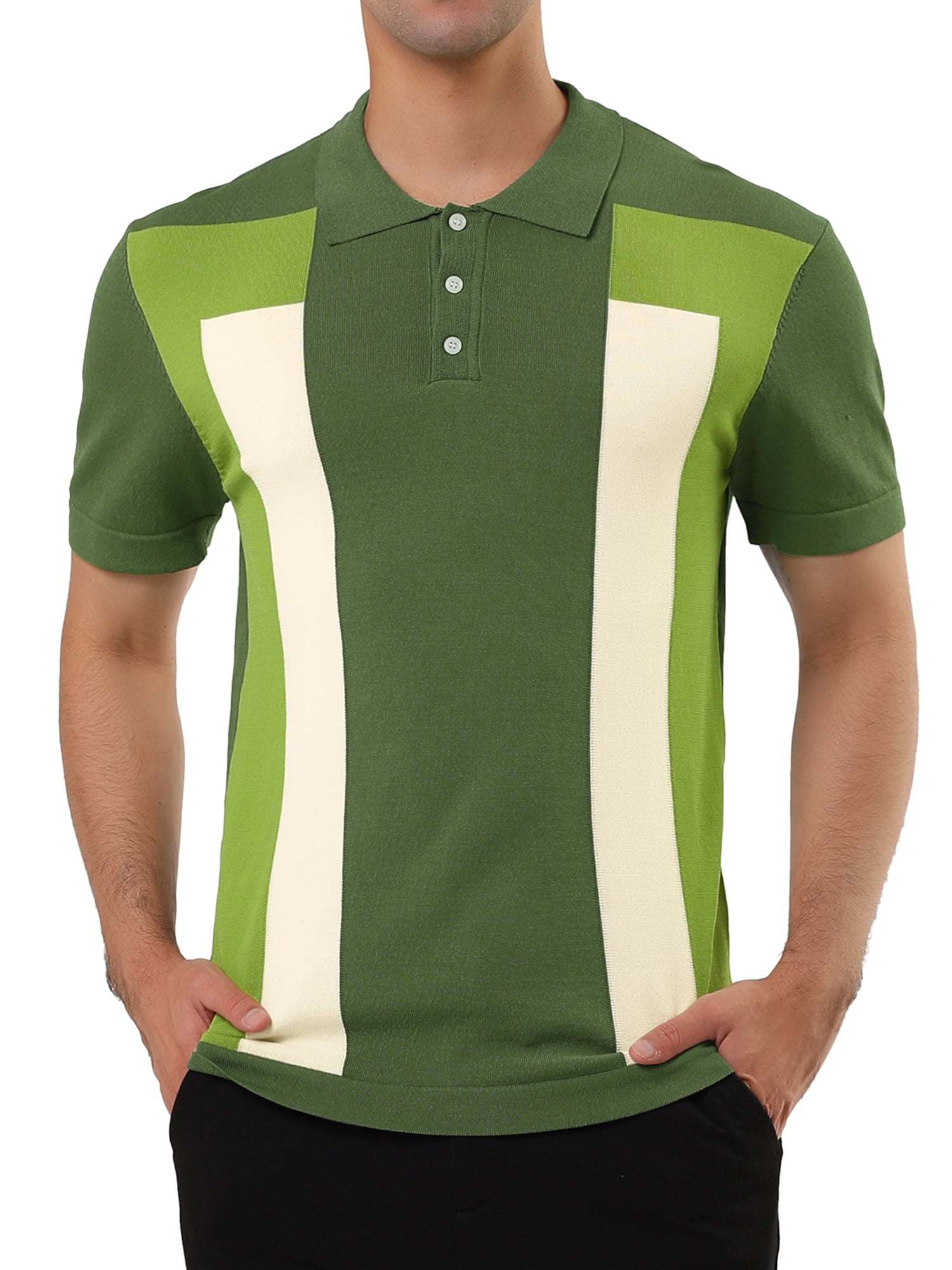 Mens Color Block Relaxed Fit Leisure Short Sleeve T-Shirt Polo Shirt