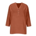 thumbnail image 5 of Linen Tops for Women Plus Size Gauze Summer Shirts V Neck Short Sleeve Button Blouses Loose Fit Casual Dressy Tunics Ginger XL, 5 of 8