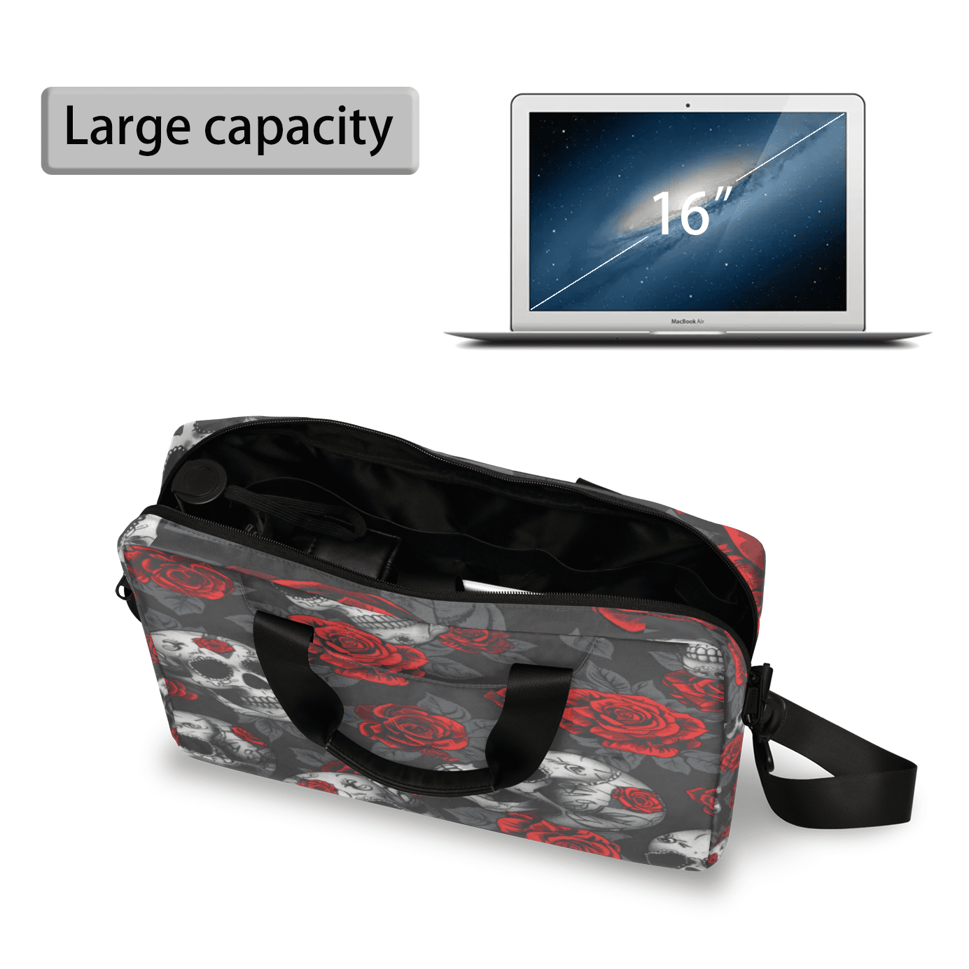 Herdesigns Skulls And Roses Laptop Bag for Women Men, Computer Case Briefcase Messenger Bags, 15-15.6 inch Laptop Sleeve Shoulder Bag