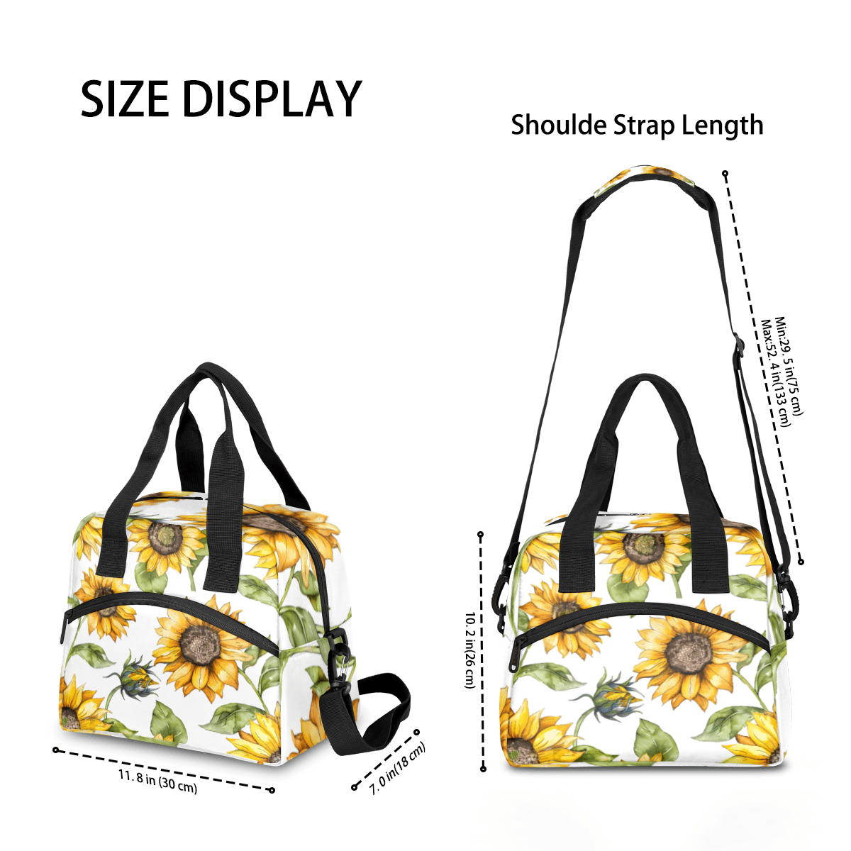 Herdesigns Sunflower Farmhouse Floral Insulated Lunch Bag for Women Men Adults Large Reusable Lunch Box Leakproof Portable Cooler Tote Bags with Adjustable Shoulder Strap