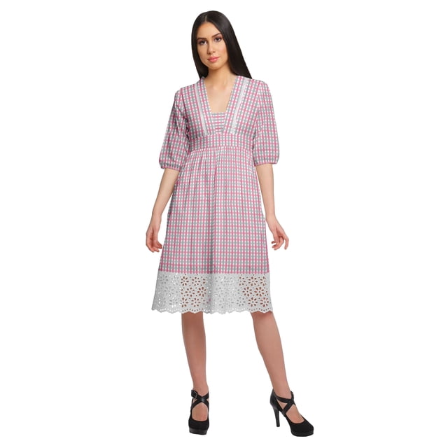 Moomaya Robe en Coton Imprimée pour Femme Longueur Midi Manches Courtes Tenue d'Été Vêtements