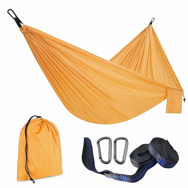 Hamaca portátil amarilla de 300 x 200 cm, hamaca, cama de camping para dos personas, carpa de lona con paracaídas, para jardín, hamaca para exteriores, tela de nailon