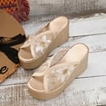 thumbnail image 5 of Wedge Heels for Women Peep Toe Platform Sandals 2026 Summer Fashion Splice Floral Embroidery Mesh Slip on Comfortable Slides Beach Shoes Beige Size 8, 5 of 8