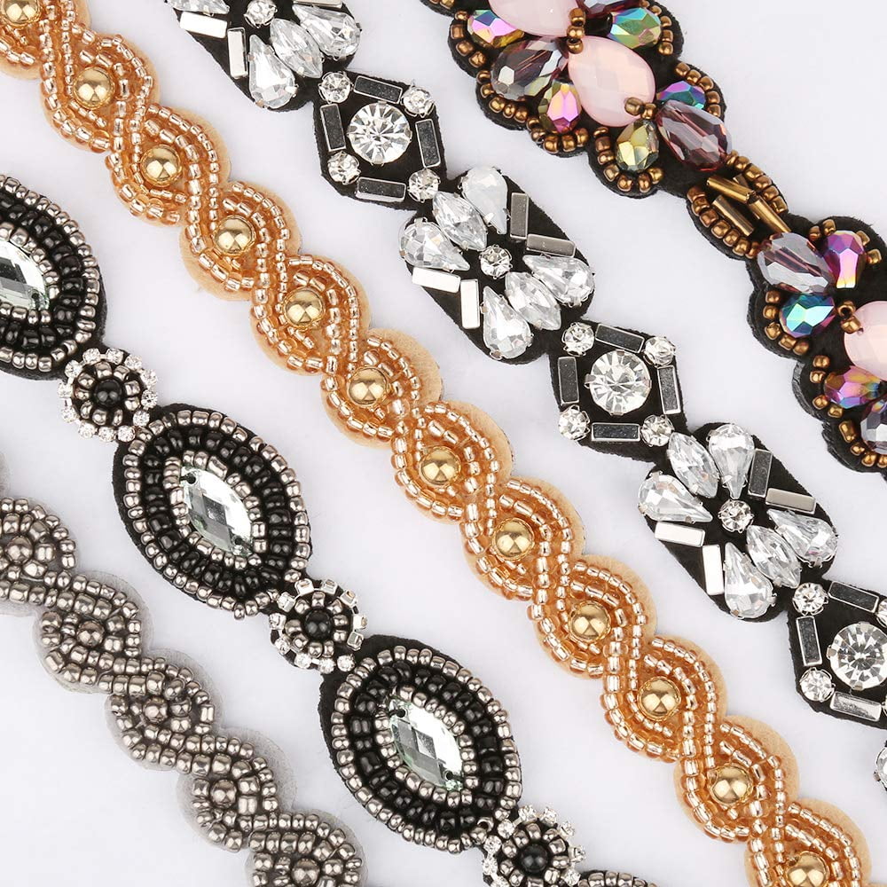 5pcs Elastic Beaded Headbands, Jewels Hairbands Hat Bands, Crystal Rhinestone Headband for Women Girls