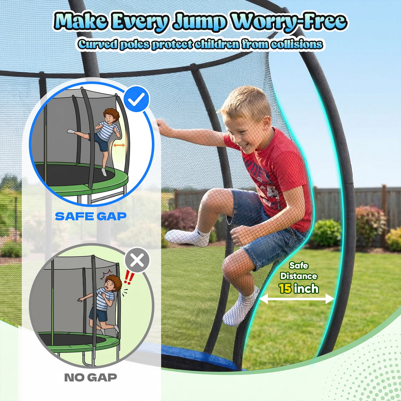 Gardwin Outdoor Trampoline 10FT/12FT/14FT Round Jumping Trampoline with Enclosure Net and Ladder,Recreational Backyard Trampolines Anti-Rust for Kids Birthday Gift