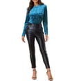 thumbnail image 2 of INSPIRE CHIC T-Shirts en Velours pour Femmes Col Rond Manches Longues Décontracté TG Bleu, 2 of 6