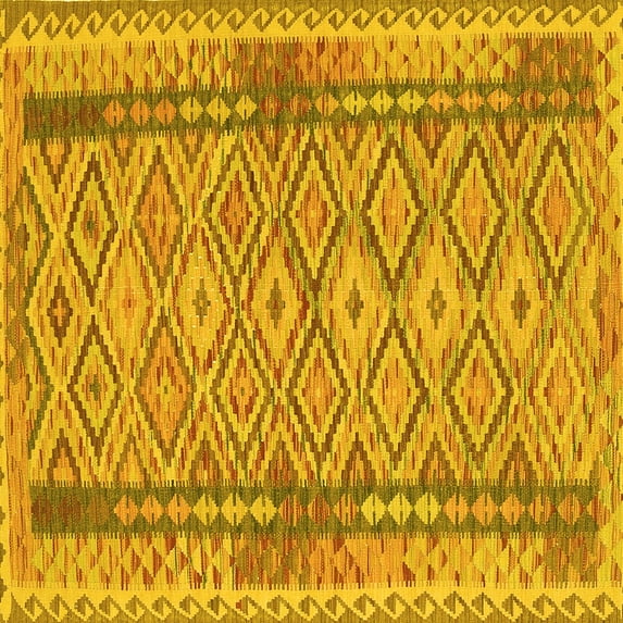 Ahgly Company Machine Washable Indoor Square Persian Yellow Traditional Area Rugs, 8' Square