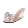 thumbnail image 2 of Transparent Slope 8CM Wedge Heel Transparent Flower Head Rhinestone Slippers LFD-1098-114, 2 of 6