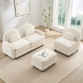 thumbnail image 4 of HUTWIFE 98.2" 3-Seater Teddy Velvet Couch, Beige White Modular Sofa with Ottoman, Curved Back & Lumbar Pillows, 4 of 8