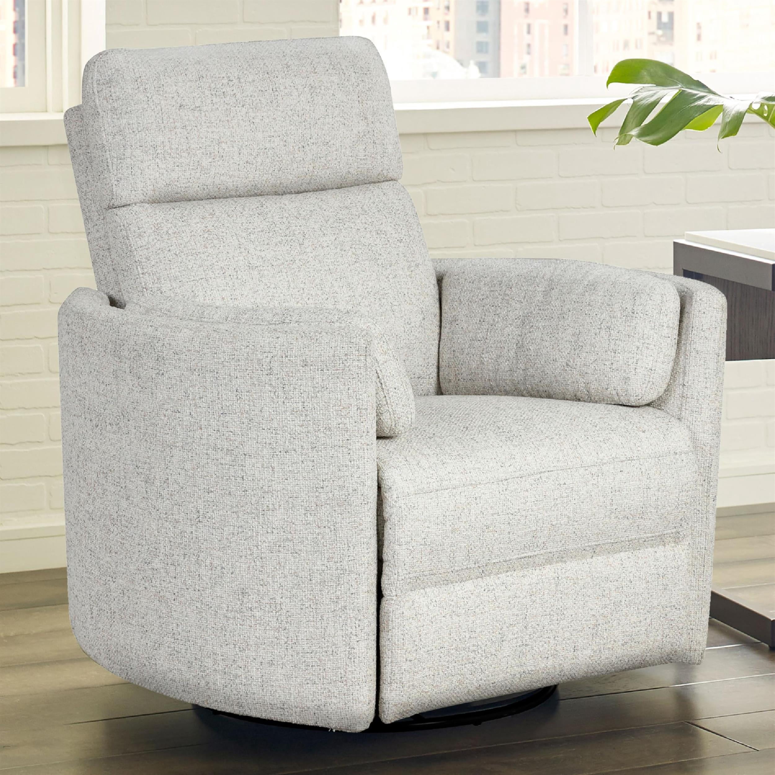 Pemberly Row Contemporary Fabric Power Swivel Glider Recliner in Natural Quartz