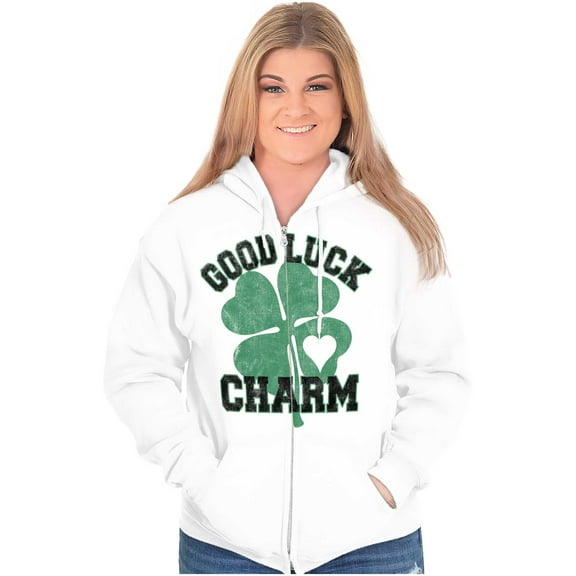 Shamrock Good Luck Charm St. Pattys Zip Hoodie Sweatshirt Women Brisco Brands L