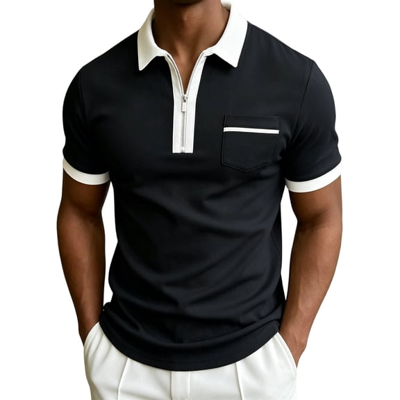 Polo Shirts for Men 1/4 Zipper Henley Color Block T Shirts Causal Summer Athletic Tees, 2XL