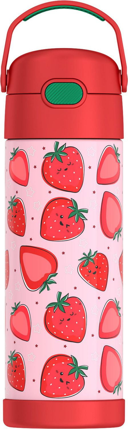 Thermos Kids Stainless Steel Vacuum Insulated Funtainer Water Bottle with Spout Lid, 470ml, Strawberries, 16 Oz/473 ml, BPA-free