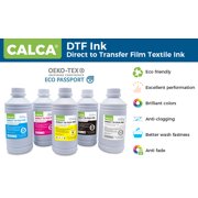 CALCA PRO DTF Ink Direct to Transfer Film Ink Bundle, 1L of Each CMYK+ 2L of White for DTF Printing PET Film Printing and Transfer US Stock