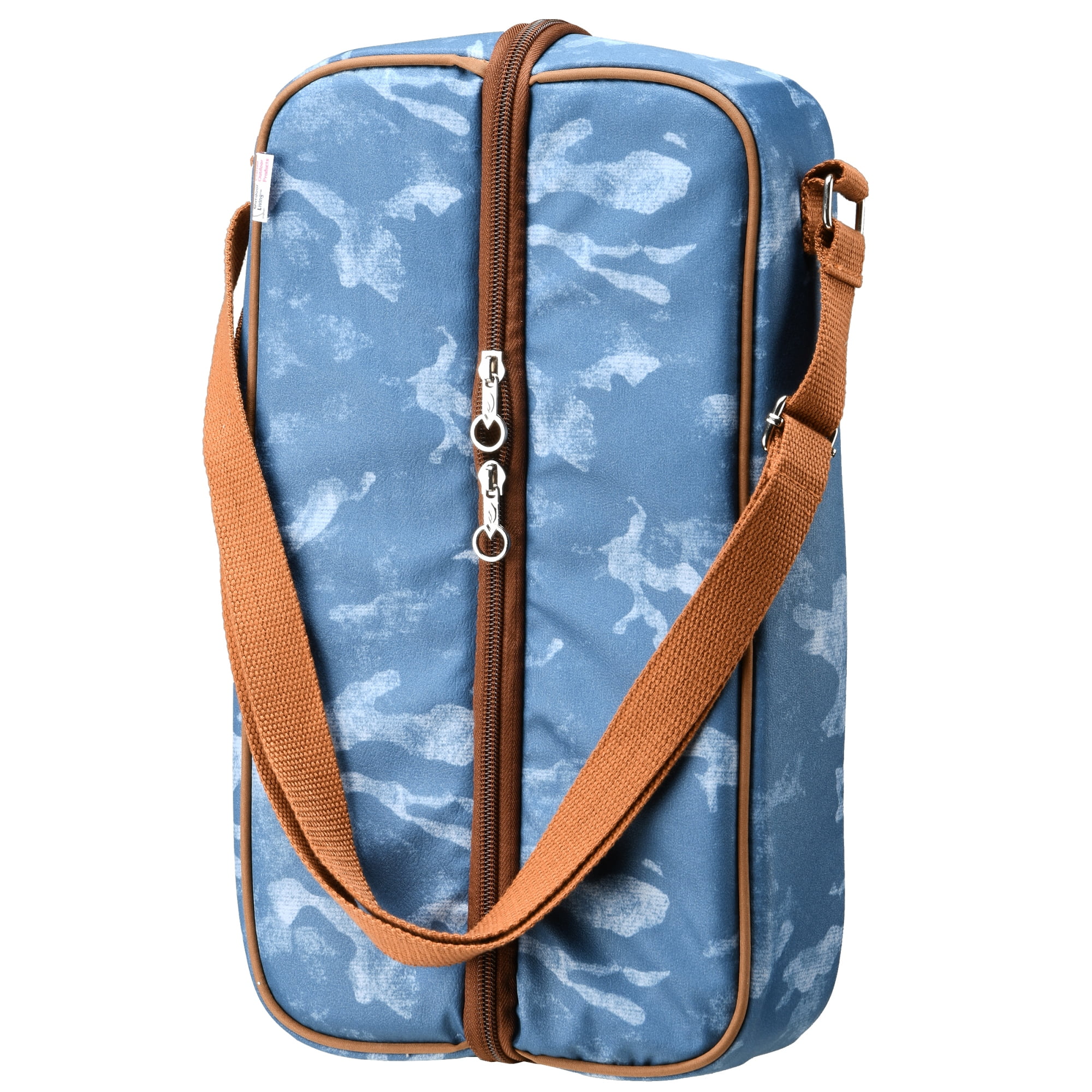 3" x 7" Blue and Brown Wine Tote Cooler Bag