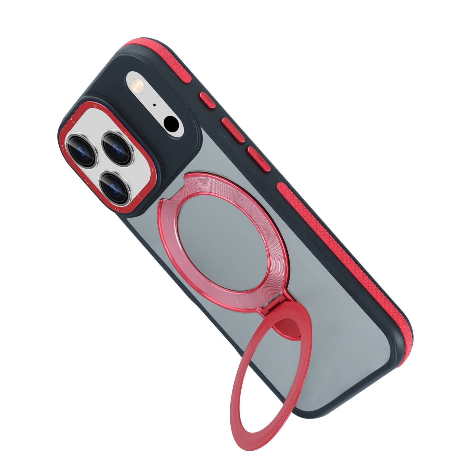 Lightweight Matte Transparent Cover with Viewing Stand for iPhone 17 Pro Max - Red