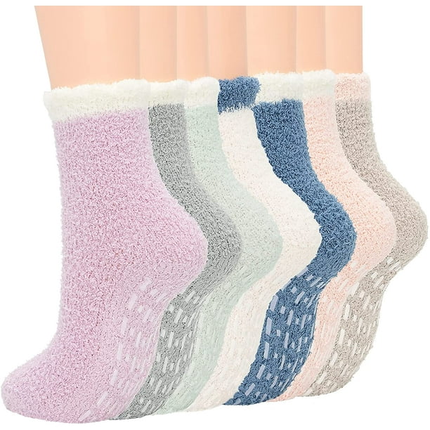 HTOOQ Fuzzy Socks with Grips for Women Winter Christmas Fuzzy