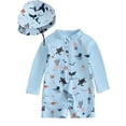 thumbnail image 2 of ATAIKU Baby Boys Swimsuit Marine Animals Toddler One Piece Zipper Bathing Suit Long Sleeve Rash Guard Swimwear Sunsuit with Sun Hat, 2 of 13