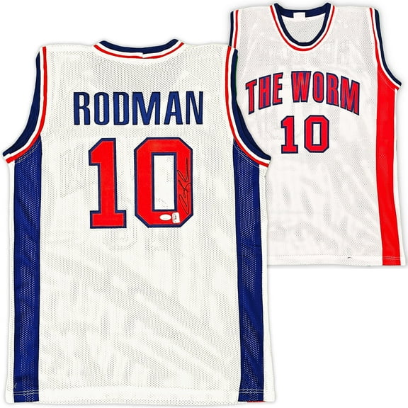 Detroit Pistons Dennis Rodman Autographed White Jersey JSA 215730