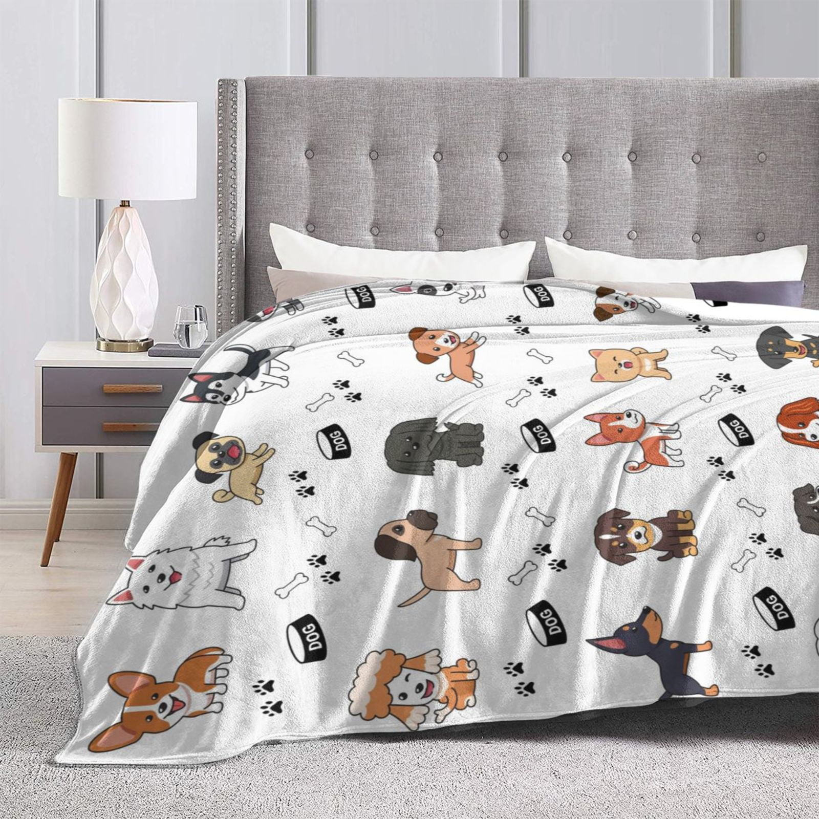 Wijzvio Gift For Dogs Lover Throw Blanket Soft Fuzzy Fleece Blanket For Couch Bed Living Room Decoration 60"X50"