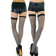 thumbnail image 6 of ToBeInStyle Women's Sheer Thigh High w/ Vertical Fuzzy Pin Stripes Wide Elastic Band Top Reinforced Toe Stockings - Black/White - One Size, 6 of 6