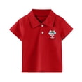 thumbnail image 3 of Luvoko Big Boys Uniform Pique Polo Shirt,Solid Color Cartoon Characters Print Uniform Performance for Big Boys Athletic Shirts with Collar, Front Button Closure(Red,8-9 Years), 3 of 5