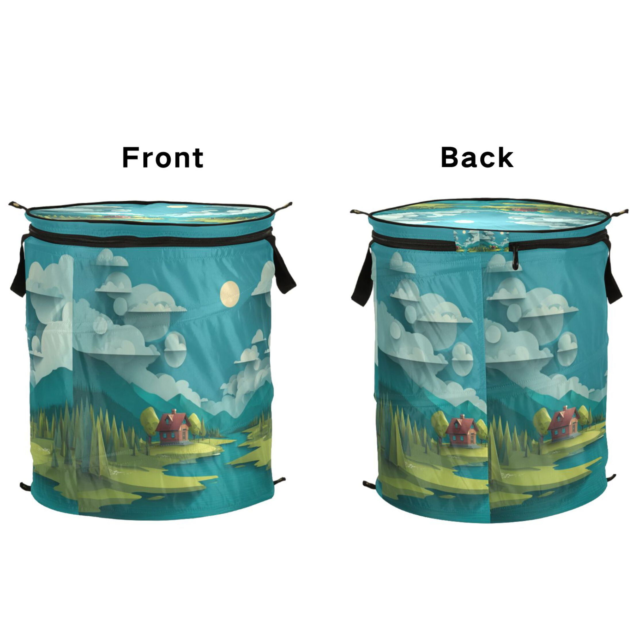 50L Extra Large Popup Hamper Collapsible Laundry Basket With Zippered Lid 15.7x18.5in A Landscape