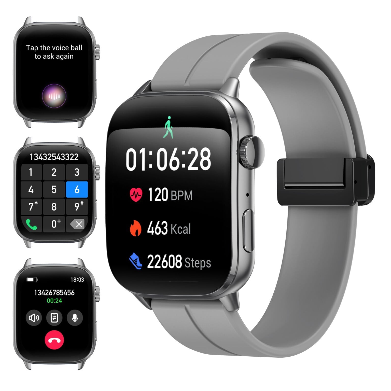 Reloj inteligente G-tide S6pro Plateado unisexo，Notificación de mensaje，IP68,Pantalla curva de 1,95 pulgadas,Compatible con sistemas iOS y Android,Disponible en tres colores,tres correas de reloj