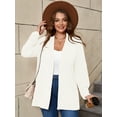 thumbnail image 4 of SHOWMALL Women's Plus Open Front Fall Cardigan V Neck Sweater Long Sleeve Causal Button Down Soft 2X Beige White Outwear Tops, 4 of 10