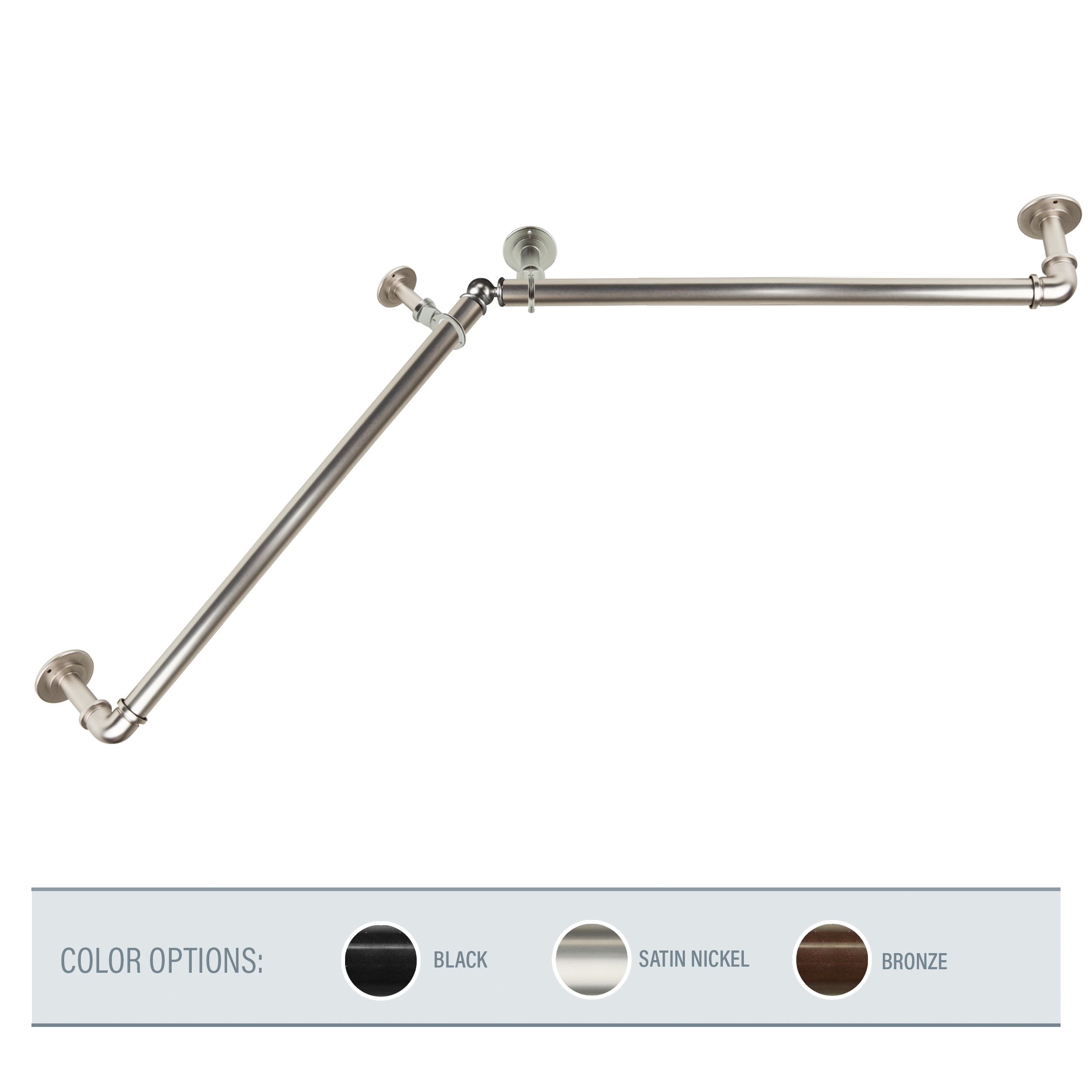 1" Dia Adjustable 28" to 48" Blackout Corner Curtain Rod in Satin Nickel,(BOTCR-285)
