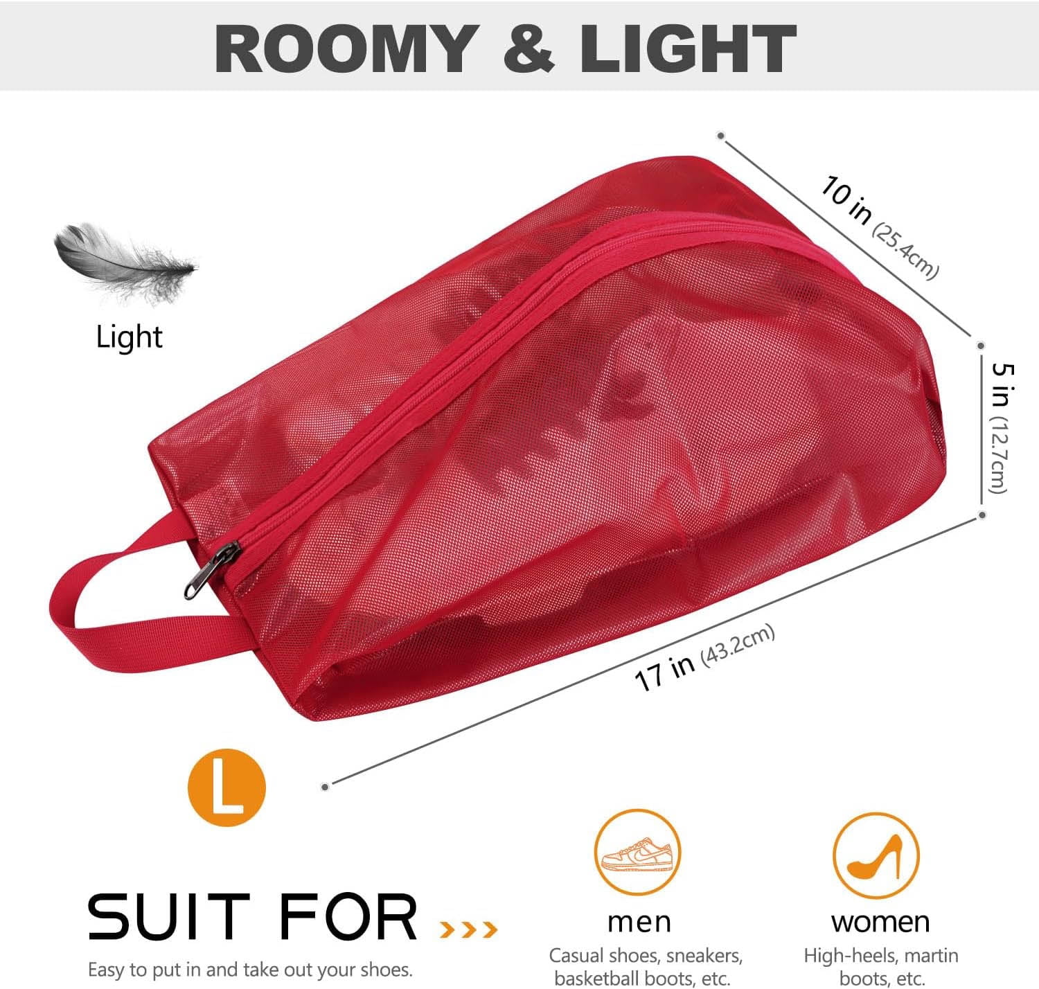 Travel Shoe Bags, Water Resistant TPU Mesh, Sturdy YKK Zipper, Shoes Storage Bag, Shoes Packing Organizer, Unisex Shoe Pouch for Travel or Home Storage
