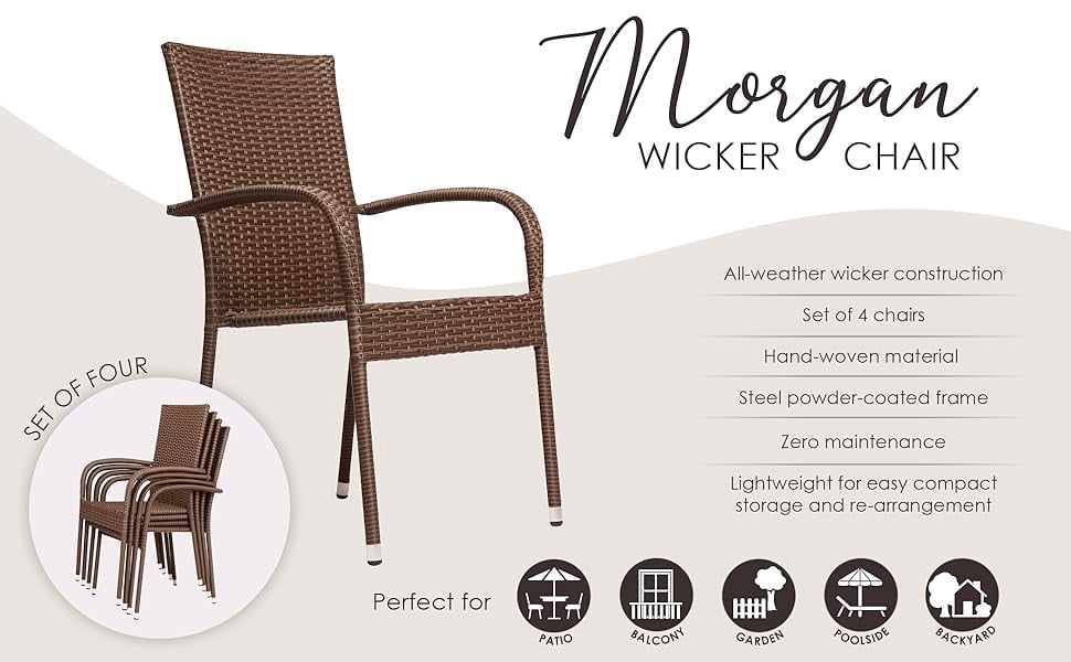 Patio Sense Morgan Outdoor Wicker Chair - Set of 4