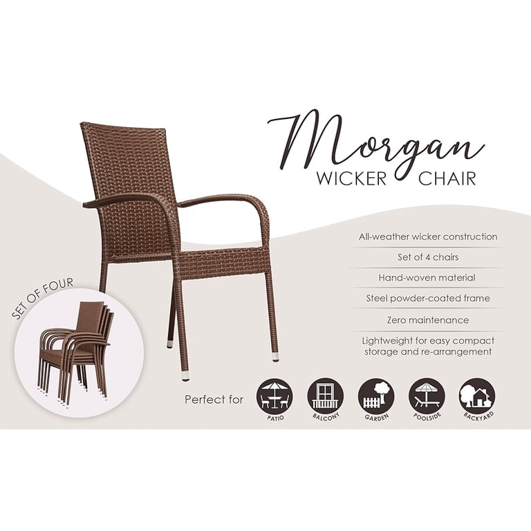 Patio Sense Morgan Wicker Dining Chairs, Brown, Set of 4 photo 5