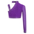 thumbnail image 4 of Miutii Kids Girls Shiny Rhinestone Irregular Shoulder Lyrical Jazz Ballet Dance Crop Tops Athletic Yoga Sports Skating Shirts Purple 8, 4 of 5