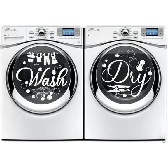Laundry Room Wall Stickers Wash and Dry Vinyl Wall Decals Washing Machine Art Wash Room DIY Decoration Hang Out to Dry Print for Washing Machine Laundry Rooms Decor White