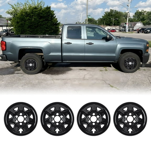 4Pcs 17" Steel Wheel Skins for 2014-2018 Chevy Silverado 1500&GMC Sierra 1500,Hubcap for 2019 Silverado 1500 LD&GMC Sierra 1500 Limited,Snap-on Installation,Black Lacquer