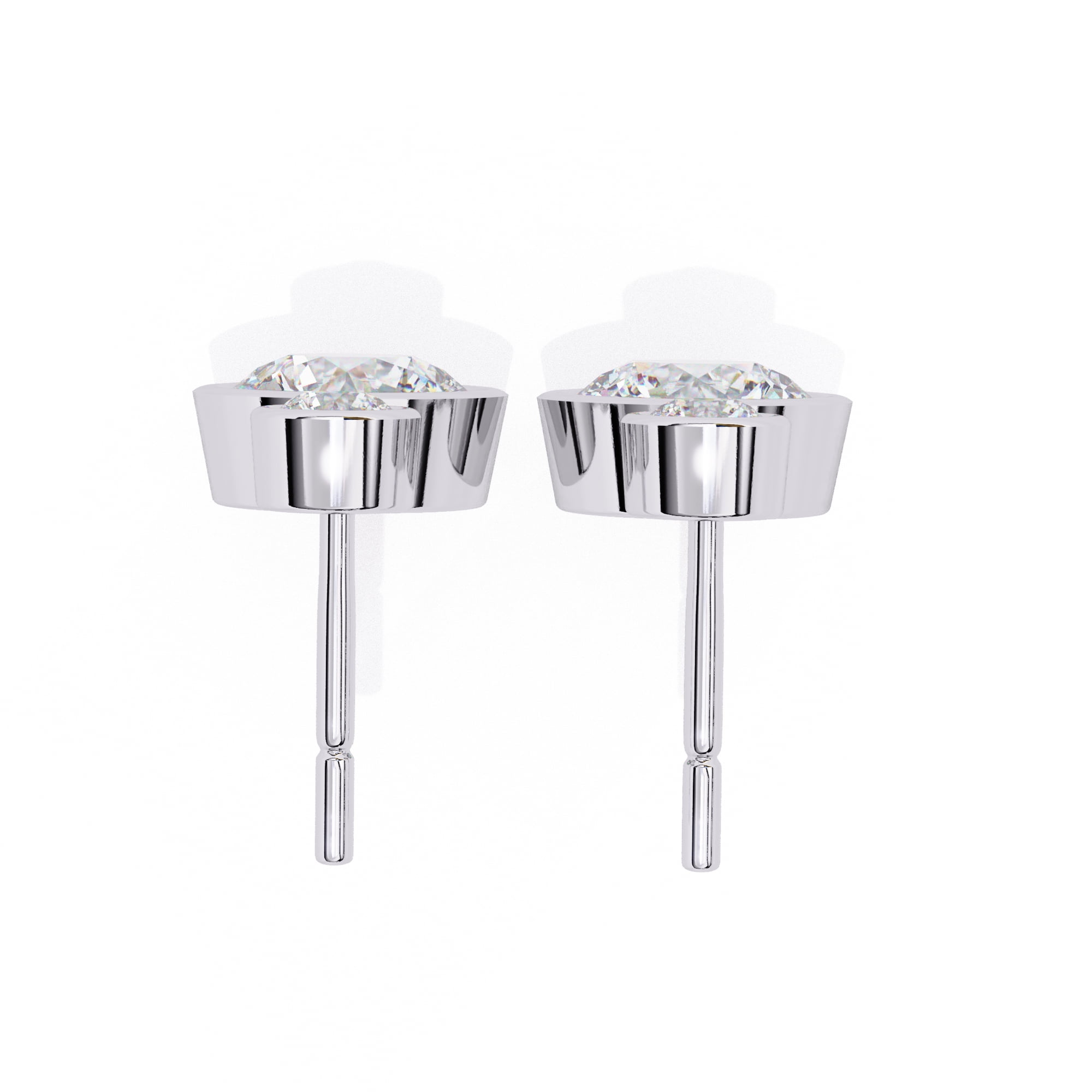 Moissanite Diamond Drop Earrings in Sterling Silver, Round Cut 6mm & 2.7mm Bezel Set with Screw Back