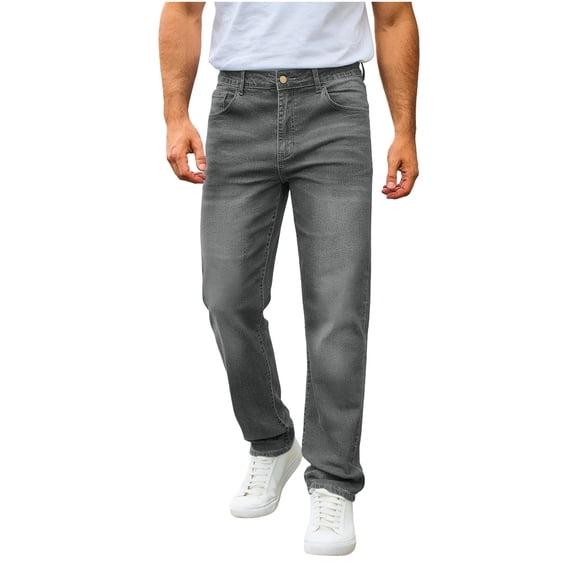 Timoontee Men Classic Straight Leg Washed Denim Jeans Metal Button Fly Four Pocket Wrinkle Resistant Soft Stretch Daily Walking Casual Trousers Gray XXL
