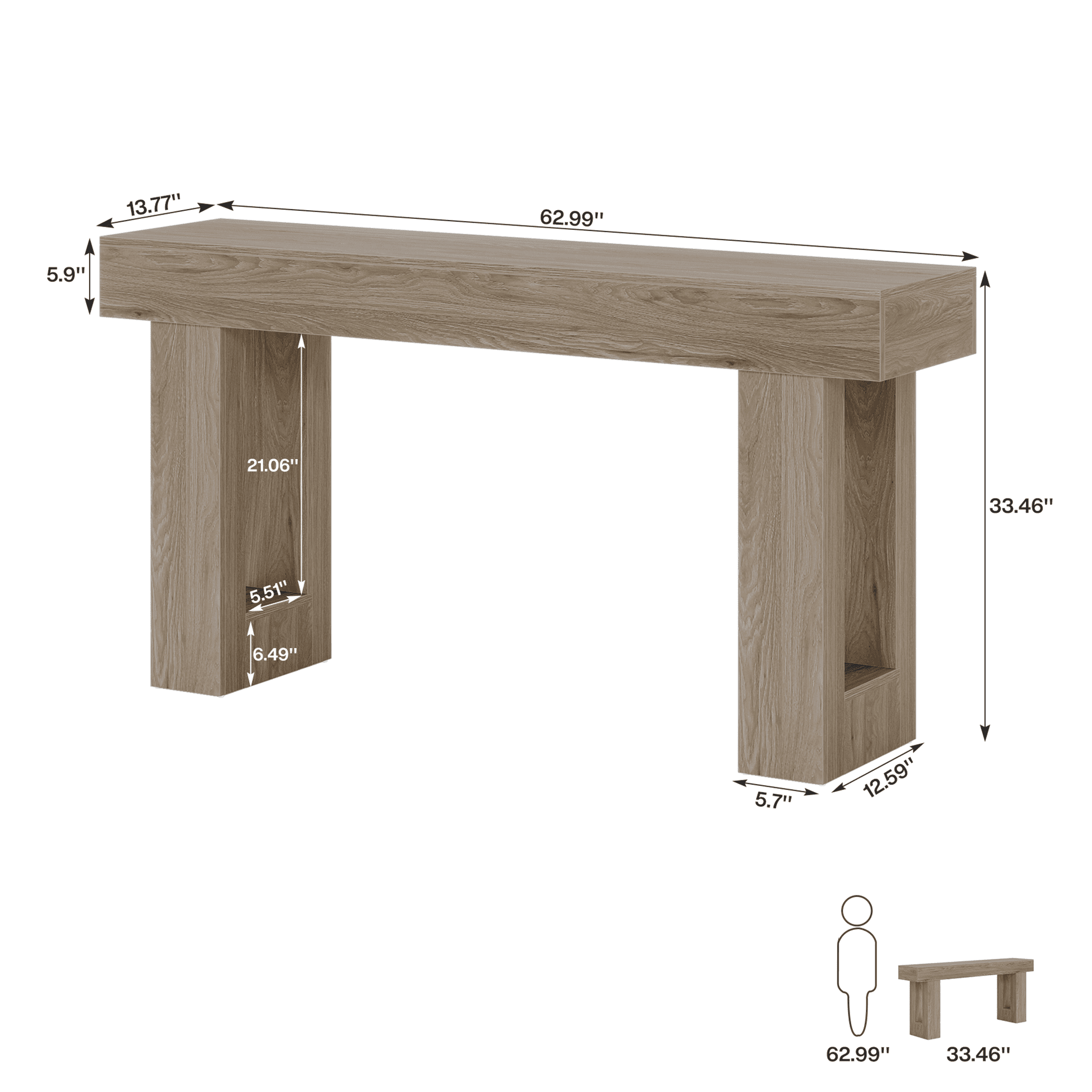 MAYEERTY 63 Inch Rustic Country Style Wooden Sofa Table Entryway Accent Table