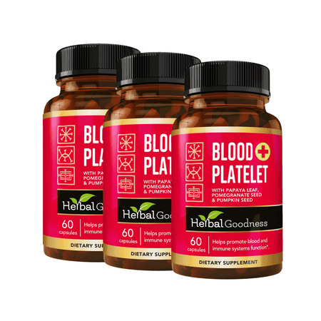 Blood Platelets Supplements, Papaya Leaf, Papaya Pills, Blood Support Formula, Cleanse, Detox Capsule, 60/500mg, 3 Packs, Herbal Goodness