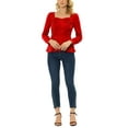 thumbnail image 2 of INSPIRE CHIC Long Sleeve Peplum Ruched Top Red L, 2 of 5